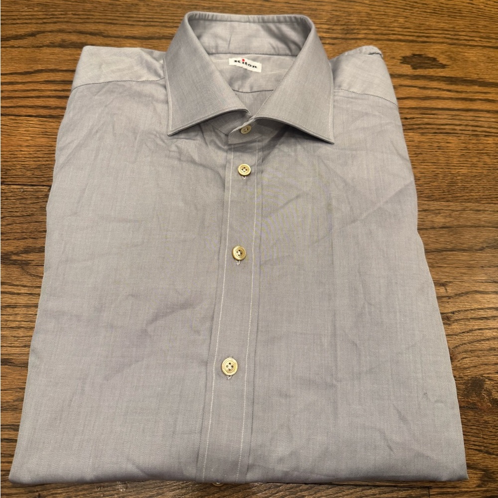 Kiton Men’s Dress Shirt Light Gray Size 19/47 Made in Italy 100% Cotton